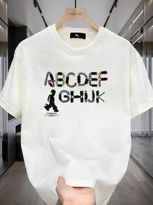 Camiseta de manga corta para hombres de impresión moderna y pesada, nuevo estilo casual de verano, ajuste holgado, top versátil en tallas grandes - Blanco - Ver 1