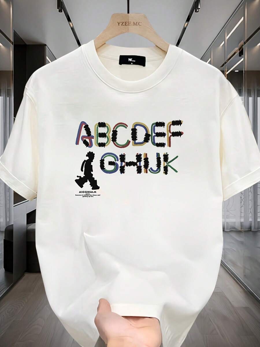 Camiseta de manga corta para hombres de impresión moderna y pesada, nuevo estilo casual de verano, ajuste holgado, top versátil en tallas grandes - Blanco - Ver 1