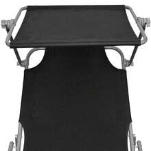 vidaXL Folding Lounger With Sunshade, Sun Lounger, Garden Lounger, Beach Lounger, Camping Lounger, Deck Chair, Leisure Lounger, Garden Furniture, Black Aluminum - Black - View 5