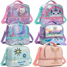 1 buah Tas Selempang Anak Perempuan Lucu dengan Dua Kompartemen dan Tali Bahu yang Dapat Diatur, Motif Hewan, untuk Kembali ke Sekolah - Roti gulung dua lapis - View 4