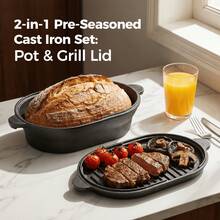 EZIFY Multi‑Functional Combo Oval Dutch Oven, 2‑In‑1 Cast Iron Bread Baking Cookware, Dual‑Use Stew & Fry Pan For Home Cooking - View 1