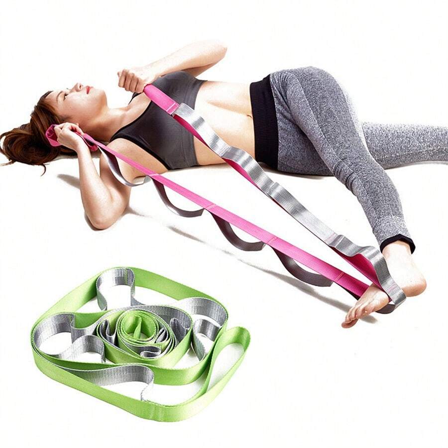1pc 2.4m Non-Elastic Yoga Leg Stretching Strap With 12 Loops, Stretching Poster Included, Suitable For Yoga And Fitness