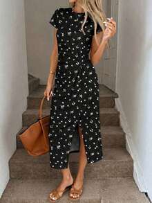 Vestido midi casual de mujer con estampado de lunares, cintura retorcida y abertura alta sin mangas; Vestido ajustado texturizado casual de mujer; Conjunto de fitness de mujer; Vestido de invitada de boda de mujer; Atuendo de oficina de mujer - Multicolor 4 - Ver 3