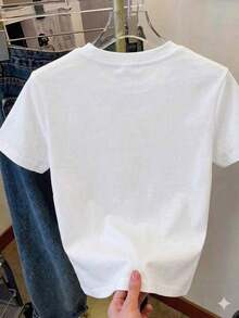 Korean T-Shirt With Round Neck, Short Sleeves, Lightweight And Comfortable Love Print Graphic Tee - 白色的 - 查看 3