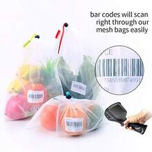 24 bolsas reutilizables para productos de alimentos, bolsas de malla transparentes y lavables con 3 tamaños útiles para almacenar frutas, verduras, juguetes - Transparencia - Ver 6