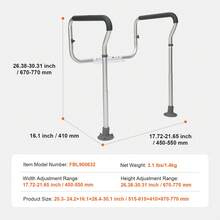 VEVOR Toilet Safety Rail, Bathroom Toilet Seat Frame, Adjustable Width & Height Fit Most Toilets, Supports 136 Kg, Toilet Handles Grab Bars With Padded Armrests For Handicap, Disabled, Seniors - 2-Leg - 查看 7