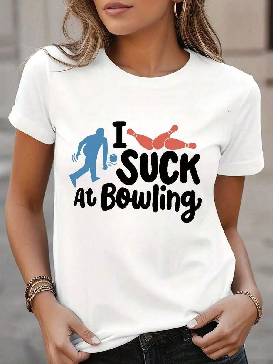Camiseta de manga corta para mujer. Una pieza de camiseta de manga corta con cuello redondo para verano y primavera, con estampado de bolos. Tops de verano, camisetas con estampados para mujer, conjuntos de playa para mujer - Blanco - Ver 1
