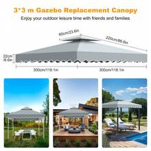 10x10 Double Tier Gazebo Canopy Replacement – 300D Polyester, Air Vent, Heavy Duty Cover Top For Outdoor Patio, Garden – Easy Install (Top Only) - Light Grey - View 4