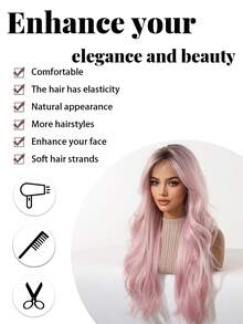 24-Inch Pink Gradient Natural Curly Long Wig With Bangs, Heat-Resistant Synthetic Woven Wig, Easy To Wear And Maintain For Everyday Women, Suitable For Halloween, Y2K Style, Cosplay, Music Festivals, And Beginners. A Great Holiday Gift For Girls. - Màu hồng ombre - Xem 8
