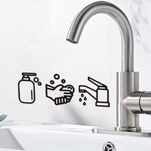 Hình dán vòi nước hoạt hình - Decal PVC có thể tháo rời dùng để trang trí nhà bếp, phòng tắm và phòng ăn, tự dính, dễ lắp đặt, thiết kế viền trắng đen, trang trí tường nhà bếp | Nghệ thuật trang trí tường hiện đại | Hình dán dễ lắp đặt - 1 cái - Xem 2
