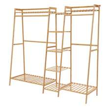 GDAE10 Kleiderständer Bambus Garderobenständer, Offener Kleiderständer, Schlafzimmer Garderobe, Bodenstehender Kleiderständer, 9 Ablagen, 2 Kleiderstangen, 160x40x140 cm (Originalfarbe) - Standard - Übersicht 3