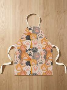 1pc Cute Cat Paw Print Single-Sided Apron, Unisex Home Kitchen Neck-Tie Apron, Household Cooking Protective Apron - Multicolor - View 8
