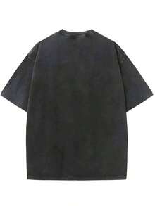 Men's&Women's 1 Piece, 230g Washed, Undiagnosed But Somewhat Mismatched Printed T-Shirt, High-Quality Wax Printed Cotton Retro Fashion Brand T-Shirt, Suitable For Summer T-Shirt With A Certain Thickness, Holiday Gift - 黑色 - 查看 2