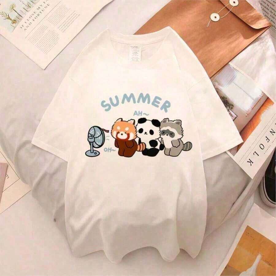 Women's Breathable Bohemian T-Shirt, Fashionable In Summer, Harajuku Floral Print, Popular Y2K Style, Round Neck, Short Sleeve, Casual. - 紅紫色 - 查看 1