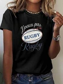 Funny Printed T-Shirt, I Can't, I Have A Print, Casual Short Sleeve Round Neck Top, Women's Clothing For Spring/Summer. - 黑色 - 查看 1