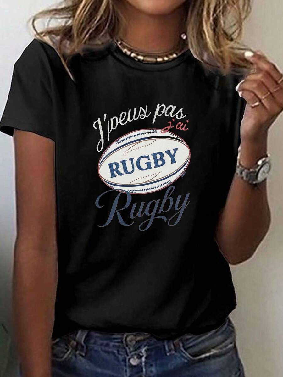 Funny Printed T-Shirt, I Can't, I Have A Print, Casual Short Sleeve Round Neck Top, Women's Clothing For Spring/Summer. - 黑色 - 查看 1