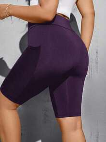 Pantalones cortos de motocicleta negros básicos, versátiles y cómodos con bolsillos para mujer de talla grande, de moda casual y deportiva para primavera y verano, ropa de calle, shorts curvilíneos, ropa para salir, ropa Y2K, joggers, shorts ci - Morado - Ver 3