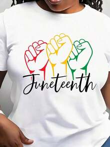 Women's Juneteenth Cuff Design T-Shirt, Casual Round Neck, Short Sleeve, Comfortable For Everyday Wear, Perfect For Celebrating Freedom And Heritage, Ideal For Everyday Outfits And Special Occasions. - 白色 - 查看 1