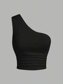 Blusa de un hombro de punto en tonos negro y beis para mujer - amarillo ganso - Ver 5