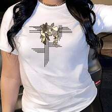 New Arrivals For Summer. Women's T-Shirt With Exquisite Print, Women's Summer Clothing, Fashionable Blouse Prin-03, Shirt > Beautiful. - 白色 - 查看 7