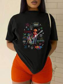 Colorful Graphics Evoking The Day Of The Dead Celebration With Elements Of Music, Joy, And Family Memories, Inspiring A Connection Between Life And Memory. Comfortable And Soft Women's T-Shirt For Everyday Wear. - 黑色 - 查看 2