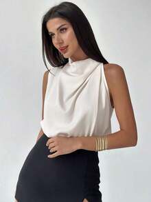Blusa asimétrica plisada de color albaricoque, elegante y de moda para uso diario, oficina, vacaciones y festivales de música, primavera/verano - Albaricoque 2 - Ver 8