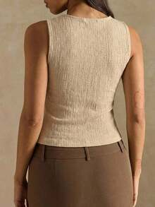 Camiseta de tirantes ajustada a rayas para mujer, ropa de verano y otoño para mujer, ropa de invierno para mujer, disfraces de Halloween, top marrón, top a rayas - Albaricoque - Ver 2