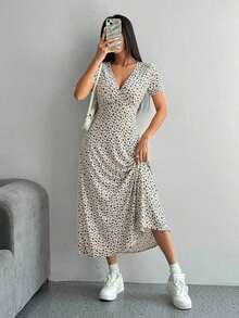 Vestido maxi casual de mujer con cintura ceñida y estampado floral ditsy - Multicolor 3 - Ver 3