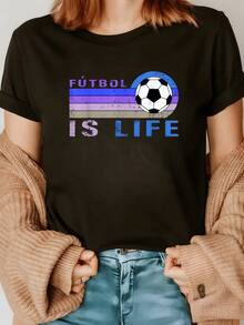 A Ball Alongside Stripes In Shades Of Violet, Beige, And Blue Symbolizes The Infinite Passion For Sport And The Joyful Energy Of Every Play. A Modern Casual Women's T-Shirt. - 黑色 - 查看 8