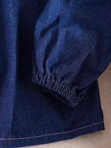Mature Denim Blusa de mezclilla de mujer con un solo botonadura y lazo versátil y de moda - Azul lavado medio - Ver 5