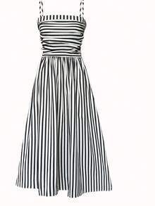 Ladies' Vacation Striped Printed Dress - Black - View 5