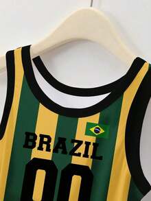 3 piezas Camiseta de mujer de cuello redondo con estampado gráfico de lemas de Brasil, Italia y España - Multicolor 2 - Ver 3