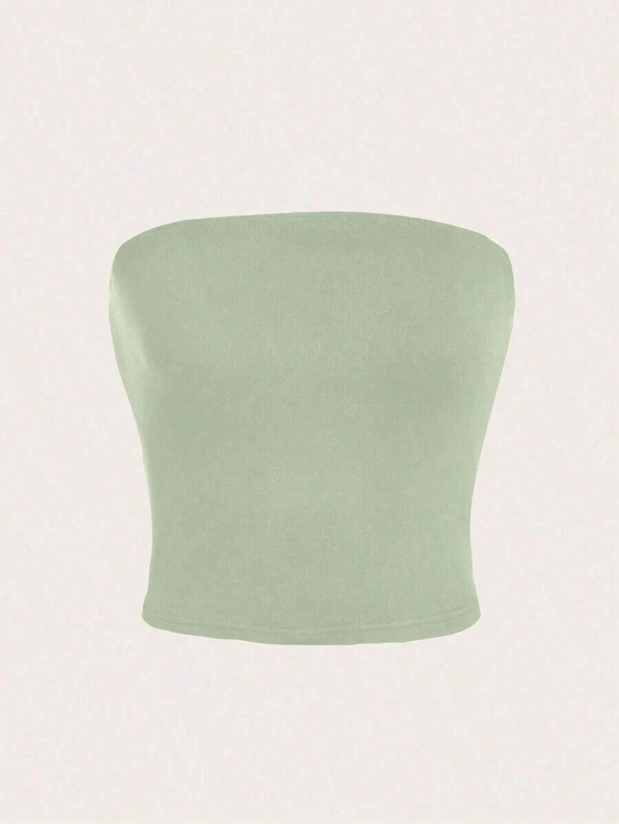 Top corto azul marino para mujer, top tubo casual ajustado adecuado para el verano - Verde - Ver 1