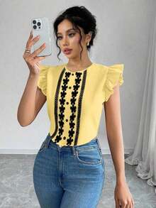 Camisa casual de mujer tejida para vacaciones de verano - Amarillo - Ver 7