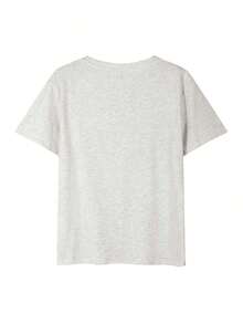 Women's Short-Sleeved T-Shirt, Rabbit Print Design, Round Neck, Casual, Versatile, For Young Girls, Black Color, Spring/Summer. - Light Grey - View 4