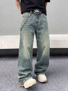 Quần jeans nam dáng rộng, ống đứng, phong cách đường phố thường ngày, phù hợp mọi mùa. - Màu xanh Ô liu - Xem 2