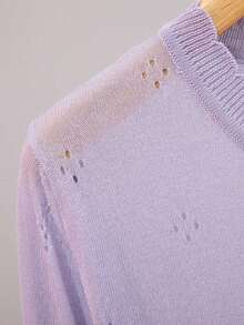 Cárdigan de punto ligero para mujer, de manga larga, informal y transpirable, para primavera/verano - Púrpura malva - Ver 6