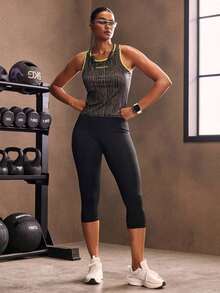 Mallas deportivas de cintura ancha con bolsillo para teléfono, pantalones de yoga para mujer - Negro - Ver 7