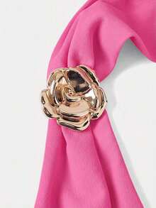 Vestido midi elegante sin mangas con decoración floral 3D de metal y plisados para mujer - Rosa Fucsia - Ver 4