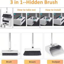 1 Set 3-In-1 Broom And Dustpan, Home Sweeping Brush Scraper Combo: Soft Bristle Broom, Dustpan And Brush Set - Non-Stick, Suitable For Home, Office, School, Dorm - Perfect Christmas Gift, Cleaning Brush - Triple - View 3