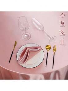 1pc Multi-Color Classic Art Hotel Home Round Tablecloth, Satin Finish, Suitable For Wedding, Valentine's Day And Daily Use - Pink - View 4