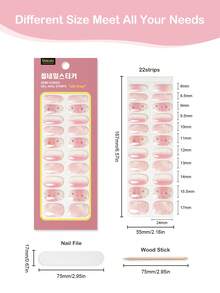 16 piezas de pegatinas de gel para uñas con degradado de melocotón y brillo, rosa nude suave con destellos plateados dispersos y rhinestones, transparente y vibrante con un toque juvenil. Fórmula de gel delgada que se adhiere de cerca a la curva de la uña, duradera y de larga duración después del curado LED. Fácil aplicación para principiantes para crear un aspecto de manicura delicado y dulce - Multicolor - Ver 6