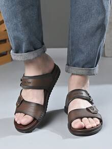 Sandal Selop Kasual Pria, Sepatu Pantai Luar Ruangan Musim Panas Anti Selip dan Bernapas - Coklat - View 4