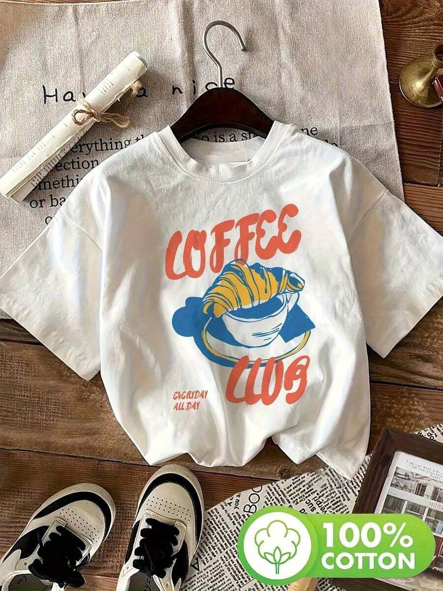 Women's Graphic T-Shirt, Crew Neck Printed T-Shirt, Casual Short Sleeve Top, Suitable For All Seasons, 100% Pure Cotton, Size S, Versatile And Loose-Fitting Basic Casual T-Shirt. Women's Printed T-Shirt, 100% Pure Cotton. Suitable For Spring, Summer, And Autumn. - 白色 - 查看 1