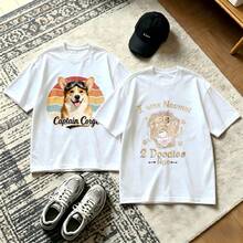 2-Piece Couple Matching Pattern T-Shirt, 100% Cotton, Loose Fit, Soft And Breathable, Casual Round Neck Short Sleeved Top Skeleton Football Player Skateboarder Skeleton Versatile Patterns No Picky Combinations Coordinated Dating Casual Travel Simple And Cartoonish Printing Styles High - 白色 - 查看 1
