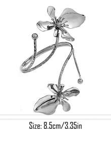 Pulseira de Bracelete Metálica Ajustável com Estilo Europeu e Americano e Desenho de Gota de Água para Mulheres - Conjunto de 4 peças em prata - Visão 4