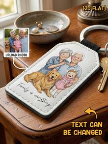 Customized Photo Portrait Keychain, Personalized Family Illustration Key Ring With Custom Text, 2D Flat Printed Gift For Mom, Dad, Grandparents - As Shown - View 3