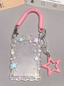 1 PC 2D Ins Style Transparent Lace Card Holder, Simple & Elegant, For Student ID, Bus, Subway, Campus Meal Card And Photocards With Cute Star & Spring Pendant - Multicolor - View 5