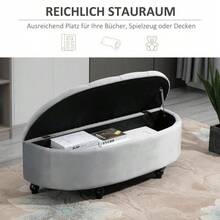 Storage Bench, Ottoman, Storage Box, Footrest, Velvety-Touch Rubberwood, Grey, Bedroom - Grey - View 4