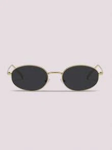 Visivana 1 Pair Women's Oval Metal Small Frame Vintage Solid Color Fashionable Eyeglasses, Suitable For Street Style And Runway - Gold - View 1
